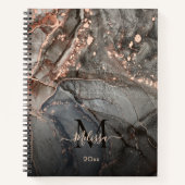 Rose Gold Gray Ink Marble Monogram ノートブック (正面)