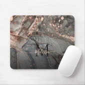 Rose Gold Gray Ink Marble Monogram  マウスパッド (マウス)