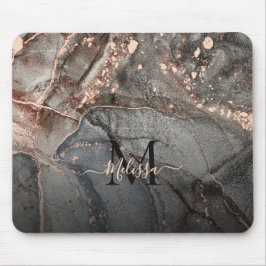 Rose Gold Gray Ink Marble Monogram  マウスパッド