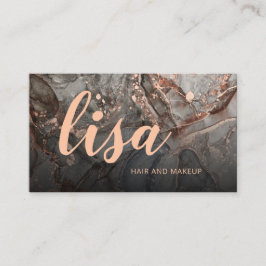 Rose Gold Gray Ink Marble QRコード ビジネス カード