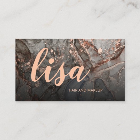 Rose Gold Gray Ink Marble Scan QR Code Business Ca 名刺 (正面)