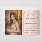 Rose gold hand-drawn bow photo birthday セーブザデート (正面)