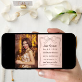 Rose gold hand-drawn bow photo birthday セーブザデート