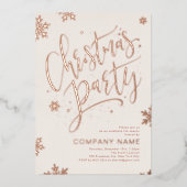 Rose Gold handwritten calligraphy Christmas Party 箔シーズンカード (正面)