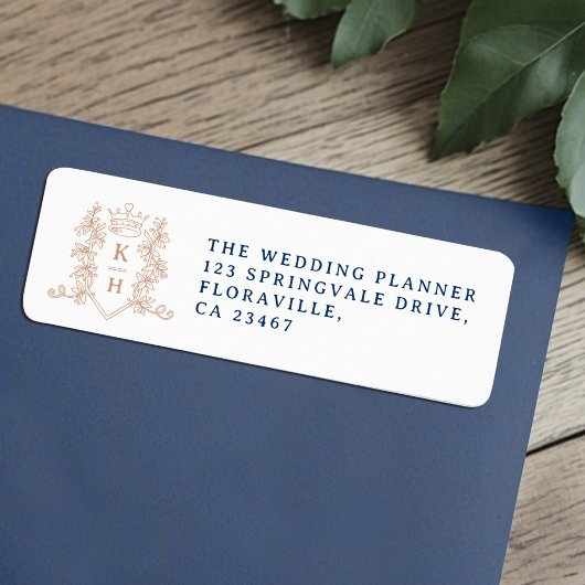 Rose gold heart crown monogram wedding ラベル