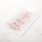 Rose Gold Holy cross Baptism 箔招待状 (回転した状態)