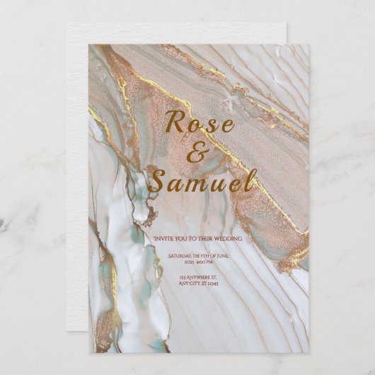 Rose Gold Ink Aesthetic Chic Wedding Invitation 招待状 (正面/裏面)
