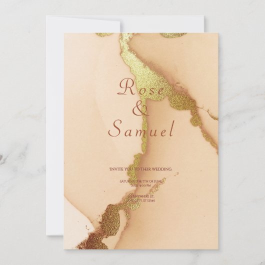 Rose Gold Ink Aesthetic Chic Wedding Invitation 招待状 (正面)