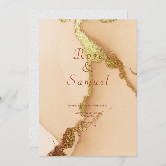 Rose Gold Ink Aesthetic Chic Wedding Invitation 招待状 (正面/裏面)
