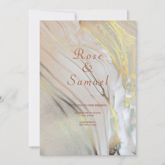 Rose Gold Ink Aesthetic Chic Wedding Invitation 招待状 (正面)