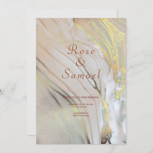 Rose Gold Ink Aesthetic Chic Wedding Invitation 招待状 (正面/裏面)