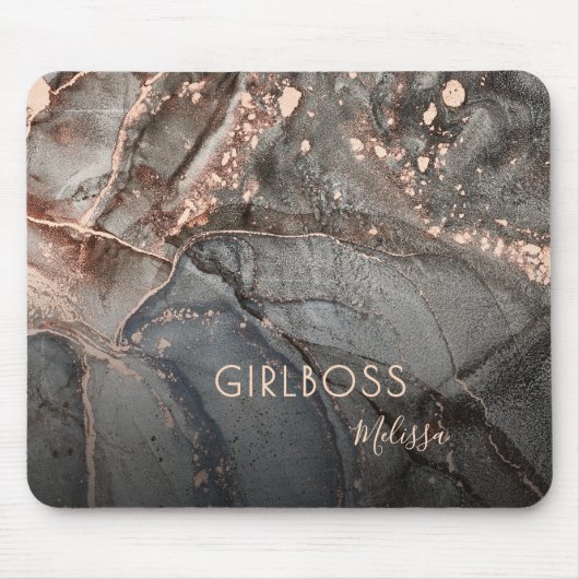 Rose Gold Ink Marble | Girlboss Name マウスパッド (正面)