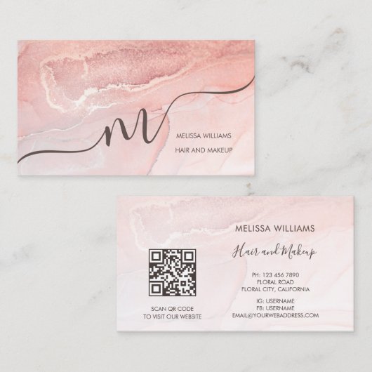 Rose Gold  Ink Marble | QRコード 名刺 (正面/裏面)