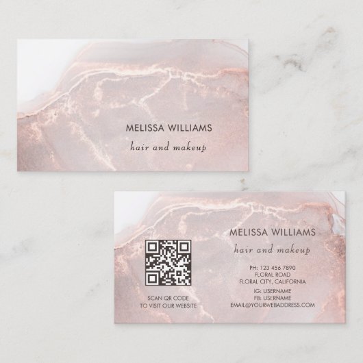 Rose Gold Ink Marble | QRコード 名刺 (正面/裏面)