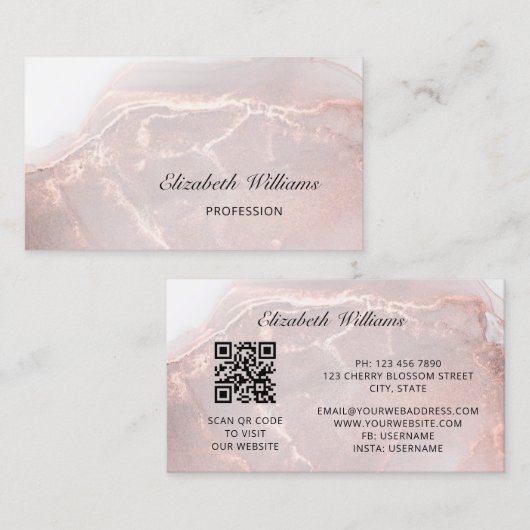 Rose Gold Ink Marble | QRコード 名刺 (正面/裏面)