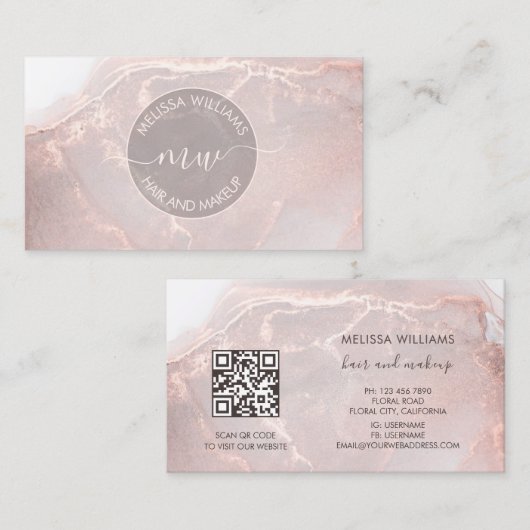 Rose Gold Ink Marble | QRコード 名刺 (正面/裏面)