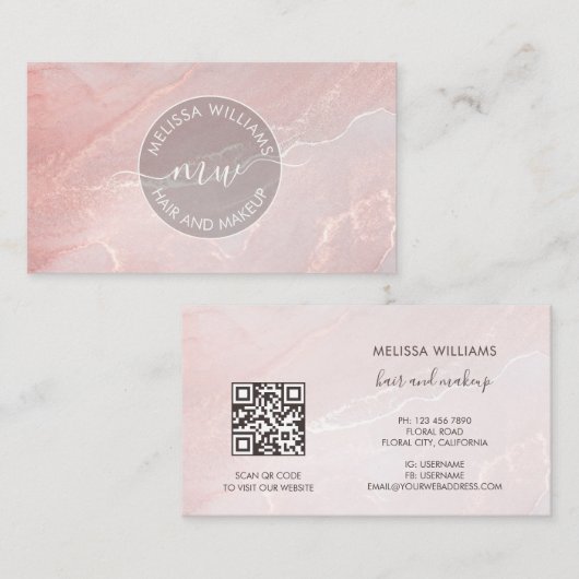 Rose Gold Ink Marble | QRコード 名刺 (正面/裏面)