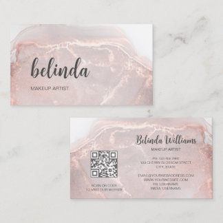 Rose Gold Ink Marble | QRコード 名刺