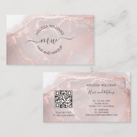 Rose Gold  Ink Marble | QRコード 名刺 (正面/裏面)