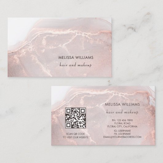 Rose Gold Ink Marble | QRコード 名刺 (正面/裏面)