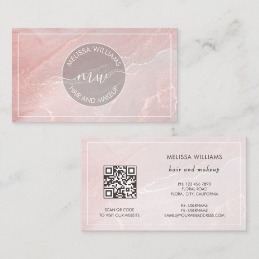 Rose Gold  Ink Marble | QRコード 名刺 (正面/裏面)