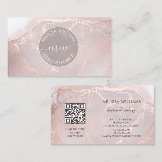 Rose Gold  Ink Marble | QRコード 名刺 (正面/裏面)