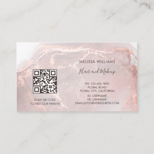 Rose Gold  Ink Marble | QR Code 名刺 (裏面)