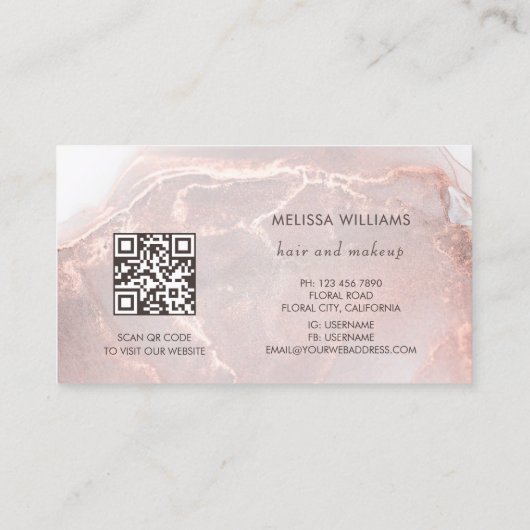 Rose Gold Ink Marble | QR Code 名刺 (裏面)