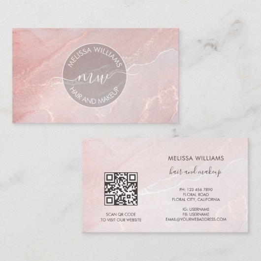 Rose Gold  Ink Marble | QR Code 名刺 (正面/裏面)