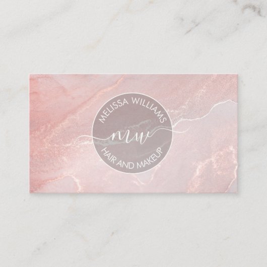 Rose Gold  Ink Marble | QR Code 名刺 (正面)