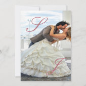 Rose Gold Ivory Floral Monogram Photo Wedding 招待状 (裏面)