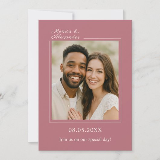 Rose gold ivory photo simpe modern luxury wedding 招待状 (正面)