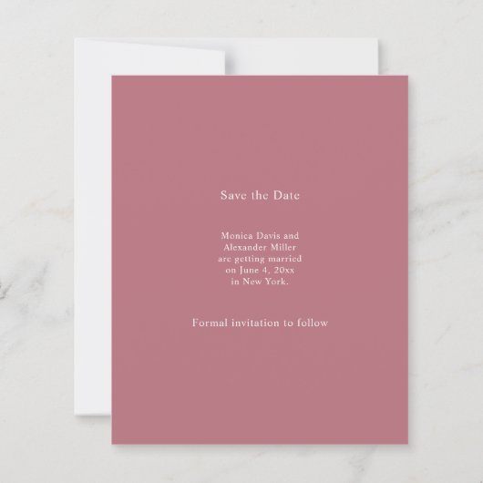 Rose gold ivory photo wedding Save the Date card (裏面)