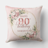 Rose Gold Light Pink Floral 90th Birthday Pillow クッション (裏面)