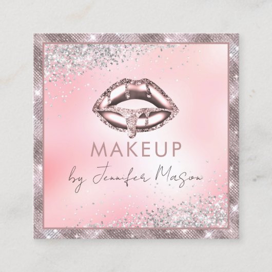 Rose Gold Lips Glitter Makeup Artist Unique Beauty スクエア名刺 (正面)