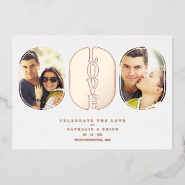 Rose Gold Love Quote Wedding 2 Photos Couple 箔招待状