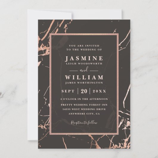 Rose Gold Marble Elegant Modern QR Code Wedding 招待状 (正面)