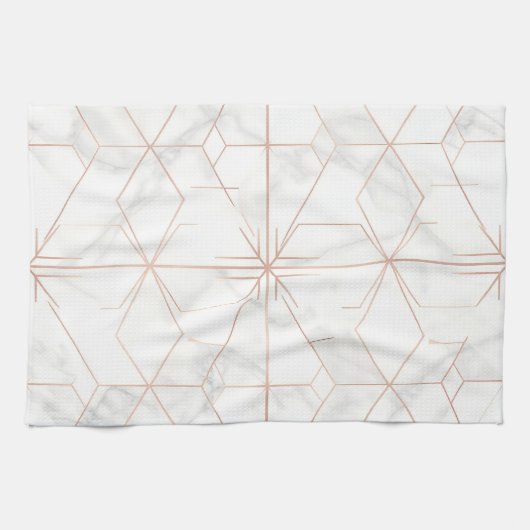 Rose Gold Marble Geometric Pattern キッチンタオル (横)
