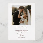 Rose Gold Merry Married 2 Photos First Christmas 箔シーズンカード (裏面)