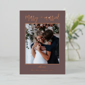 Rose Gold Merry Married 2 Photos First Christmas 箔シーズンカード (立ち正面)