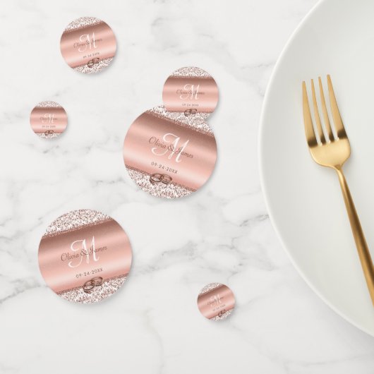 Rose Gold Monogram Glitter Elegant Wedding  コンフェッティ (グループ)