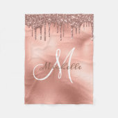 Rose Gold Monogram Personalized Glitter フリースブランケット (正面)
