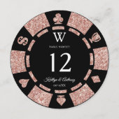 Rose Gold Monogram Poker Chip Casino Wedding 招待状 (裏面)