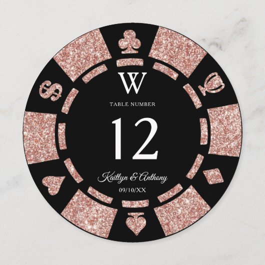 Rose Gold Monogram Poker Chip Casino Wedding 招待状 (裏面)