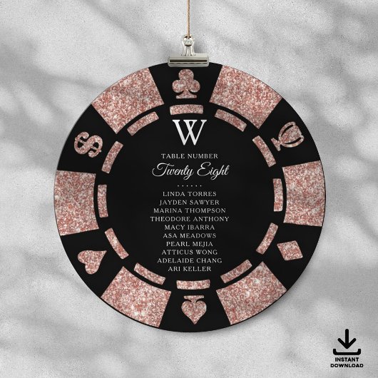 Rose Gold Monogram Poker Chip Casino Wedding 招待状