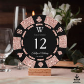 Rose Gold Monogram Poker Chip Casino Wedding 招待状