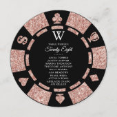 Rose Gold Monogram Poker Chip Casino Wedding 招待状 (正面)