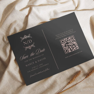Rose Gold Monogram Qr Code Wedding  セーブザデート