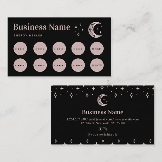 Rose Gold Moon Star Energy Healer Loyalty Card ロイヤリティカード (正面/裏面)