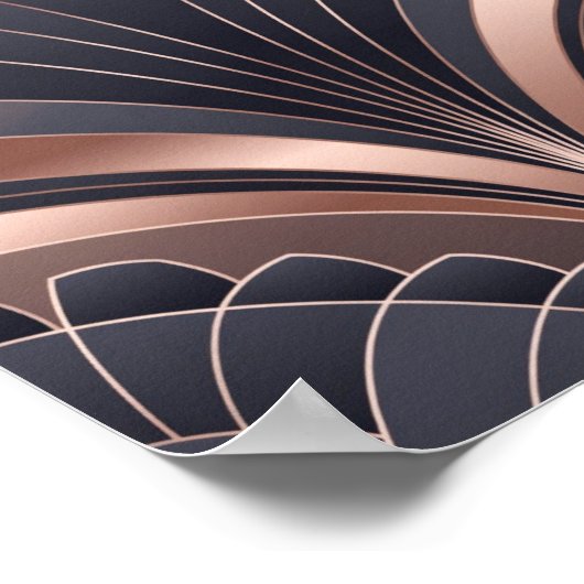 Rose Gold Navy Geometric Fan Neo Deco Art ポスター (角)